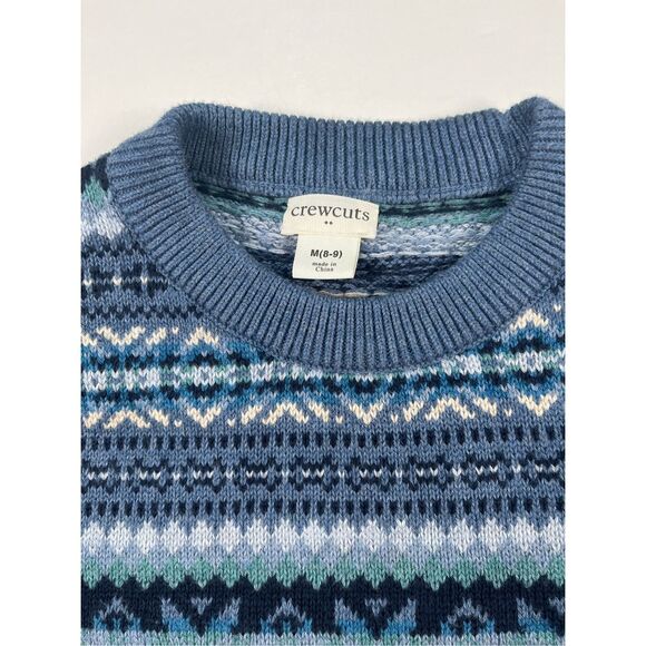 J. Crew Crewcuts Blue Fair Isle Sweater 100% Cotton Boys Size Medium (8-9) EUC - Picture 2 of 6